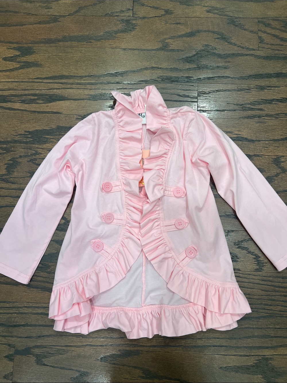 NWT Mia Belle Girls Ruffled Pink Duster Jacket with Military Button Design